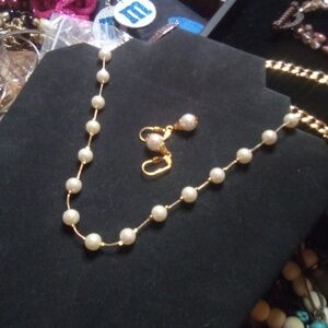 Korea signed pearly necklace and earrings